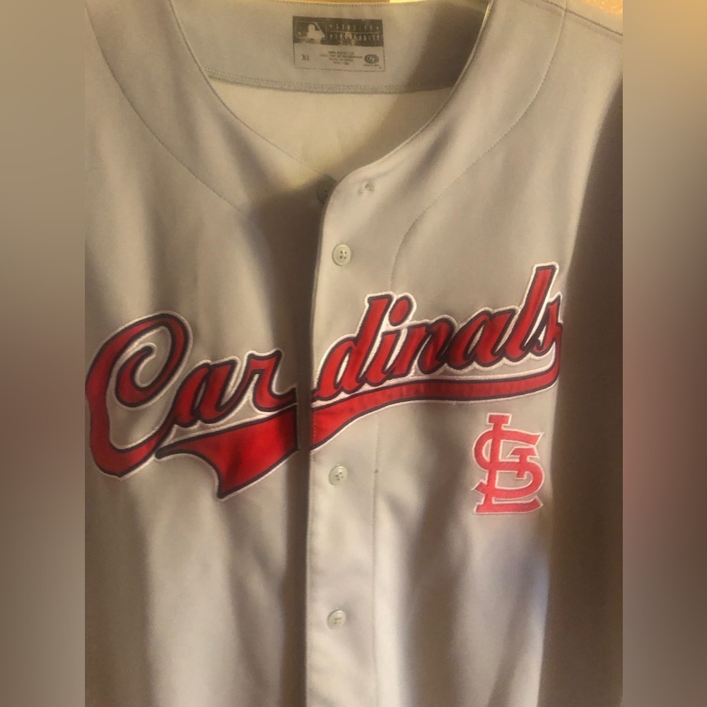 St. Louis Cardinals Button-Up Baseball Jersey - Gray with Red Script XL